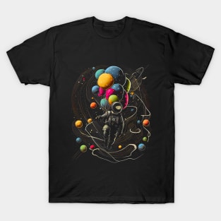 Astronaut Holding Planet Balloons Astronomy Saturn Cosmonauts Jupiter Outer Space Space Travel Spaceship Planetary Mars Space Solar System Cosmonaut T-Shirt